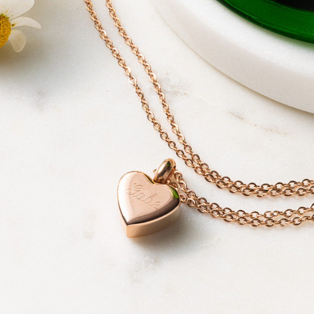Heart Cremation Necklace, The Claire Silver, Gold, Rose Gold